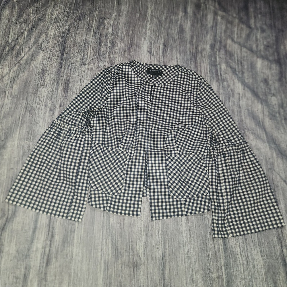 Laundry by Shelli‎ Segal Gingham Bell Sleeve Jacket - Small S Cropped